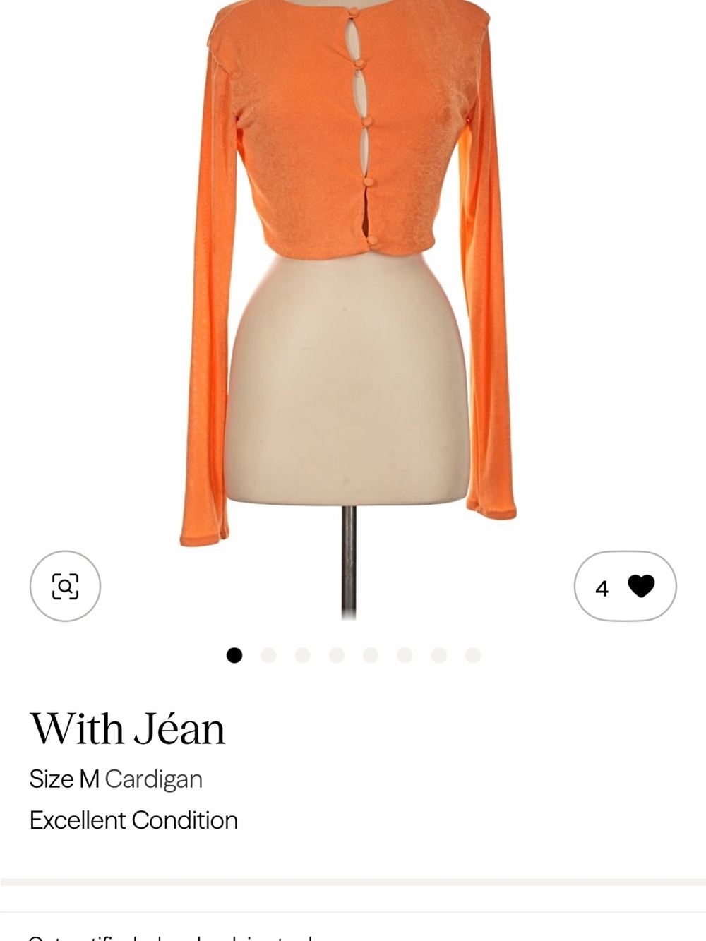 With Jean Bright Orange Cropped Button-Keyhole Cardigan